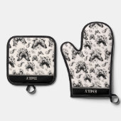 Douanenaam Zwart Wit Vlinderpatroon Ovenwant & Pannenlap Set (Voorkant)