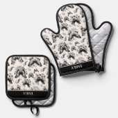 Douanenaam Zwart Wit Vlinderpatroon Ovenwant & Pannenlap Set (Voorkant / Achterkant)