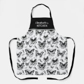 Douanenaam Zwart Wit Vlinderpatroon Schort (Voorkant)