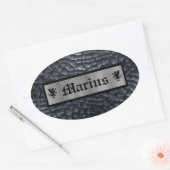 Douanenaam Zwart & Zilveren Drakenschaal/Huiddruk Ovale Sticker (Envelop)