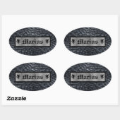 Douanenaam Zwart & Zilveren Drakenschaal/Huiddruk Ovale Sticker (Vel)