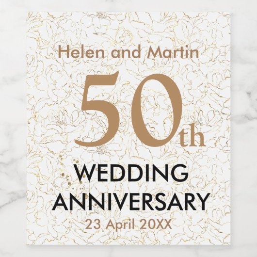 Douanenamen 50th Bruiloft Jubileum Wijn Etiket (Enkel label)