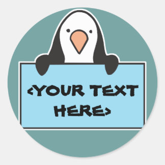DOUANEPENGUIN MET DOUANETEL,<YOUR TEXT HERE> RONDE STICKER