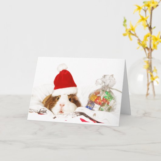 DOUANESCHRISTMAS CARD GUINEE PIG MET SANTA HAT KAART (Gele Bloem)