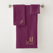 Douanetypografie Monogram Naam Bordeaux & Goud Bad Handdoek (Insitu)