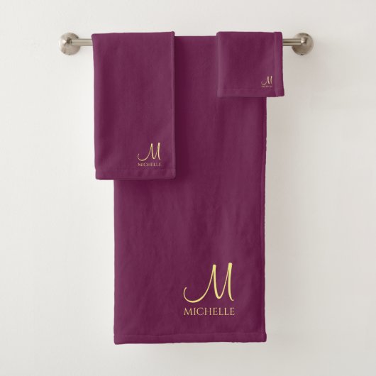 Douanetypografie Monogram Naam Bordeaux & Goud Bad Handdoek (Insitu)