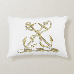 Double Anchor Heraldic Crest Emblem Faux Gold Accent Kussen
