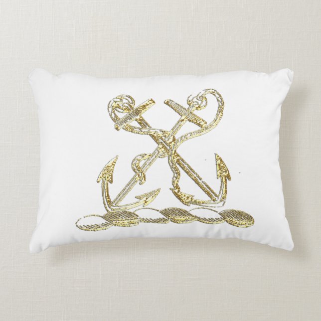 Double Anchor Heraldic Crest Emblem Faux Gold Accent Kussen (Voorkant)