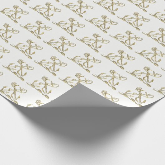 Double Anchor Heraldic Crest Emblem Faux Gold Cadeaupapier (Hoek)