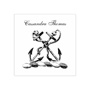 Double Anchor Heraldic Crest Emblem Faux Gold Rubberstempel