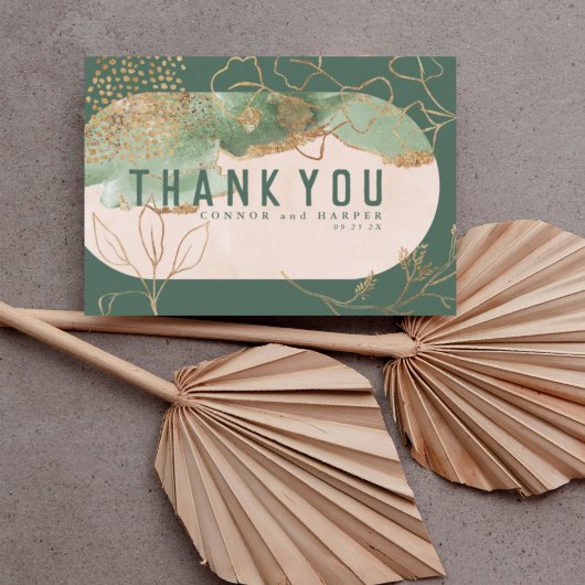 Double Arch Boho Abstract Emerald Water-Color Mod Bedankkaart