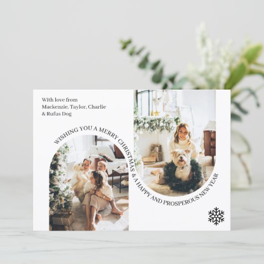 Double Arch Christmas Personalized 2 Photo Feestdagenkaart (Staand voorkant)