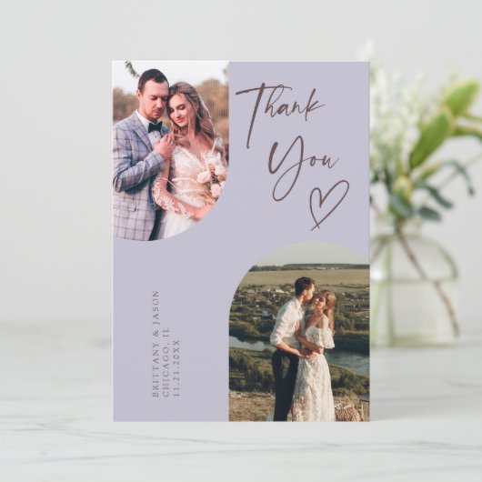 Double Arch Lila trouwfoto Bedankkaart (Staand voorkant)