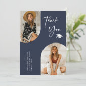 Double Arch Navy Blauw Afstuderen Foto Dank u Bedankkaart (Staand voorkant)