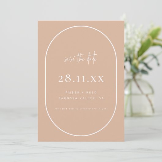 Double Arch Retro Minimalist Blush Dusty Pink Save The Date (Staand voorkant)
