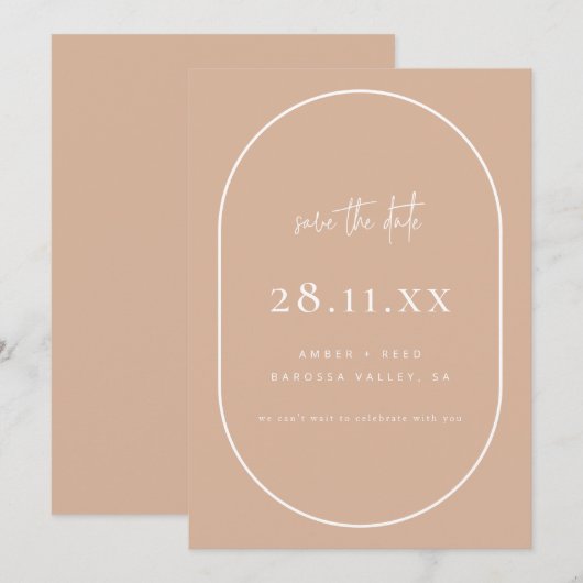 Double Arch Retro Minimalist Blush Dusty Pink Save The Date (Voorkant / Achterkant)