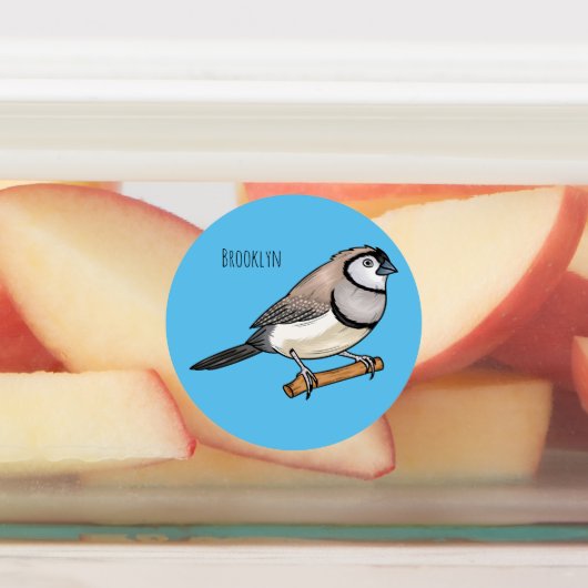 Double-barred finch bird cartoon illustration  labels (Aangebracht)