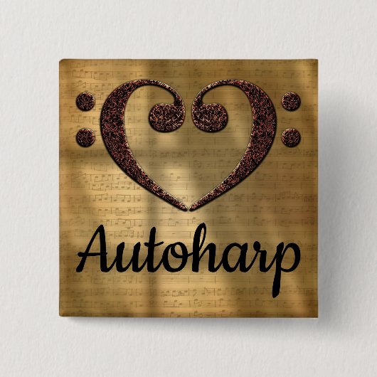 Double Bass Clef Heart Autoharp Vierkante Button 5,1 Cm (Voorkant)