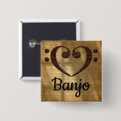 Double Bass Clef Heart Banjo Vierkante Button 5,1 Cm (Voorkant /achterkant)