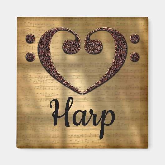 Double Bass Clef Heart Harp Magneet (Voorkant)
