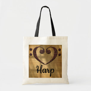 Double Bass Clef Heart Harp Tote Bag
