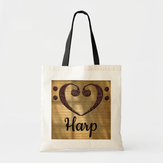 Double Bass Clef Heart Harp Tote Bag (Voorkant)