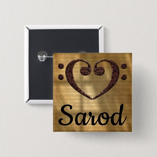 Double Bass Clef Heart Sarod Vierkante Button 5,1 Cm (Voorkant /achterkant)