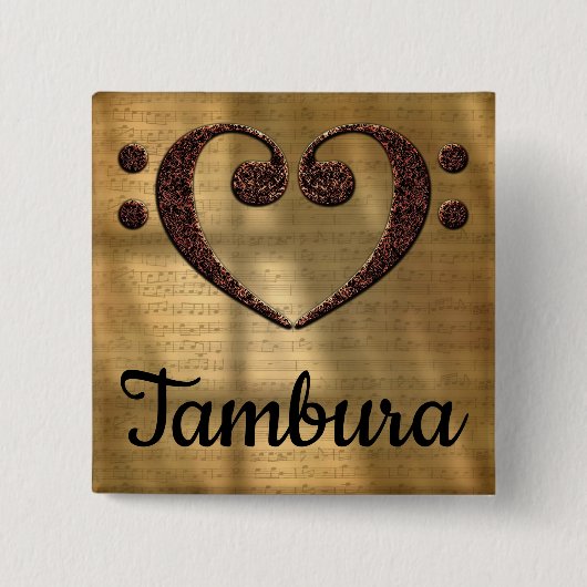 Double Bass Clef Heart Tambura Vierkante Button 5,1 Cm (Voorkant)