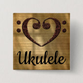 Double Bass Clef Heart Ukulele Vierkante Button 5,1 Cm (Voorkant)