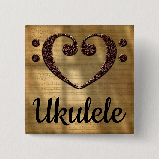 Double Bass Clef Heart Ukulele Vierkante Button 5,1 Cm (Voorkant)