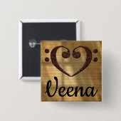 Double Bass Clef Heart Veena Vierkante Button 5,1 Cm (Voorkant /achterkant)