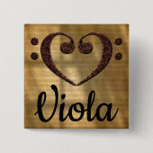 Double Bass Clef Heart Viola Vierkante Button 5,1 Cm (Voorkant)