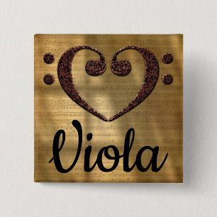 Double Bass Clef Heart Viola Vierkante Button 5,1 Cm