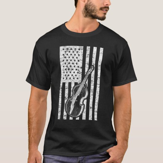 Double Bass Instrument US Flag Double Bass T-shirt (Voorkant)
