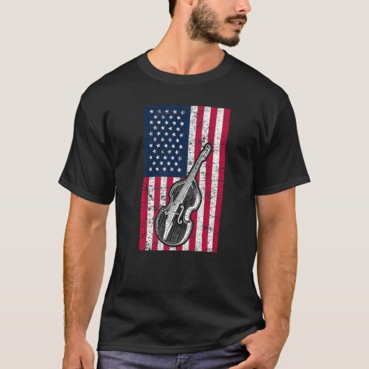Double Bass US Flag Patriotic Double Bass Player P T-shirt (Voorkant)