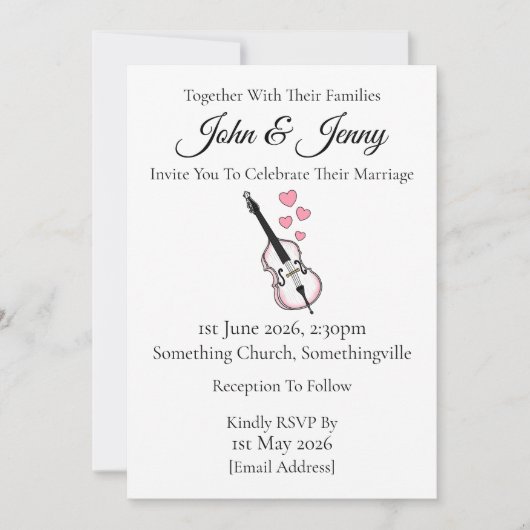 Double Bass Wedding Invitation Bassist Muzikanten Kaart (Voorkant)