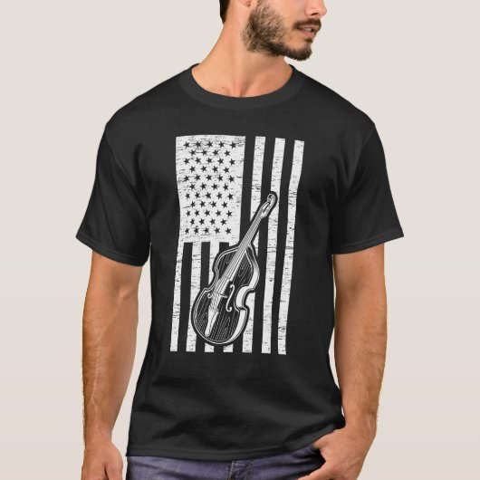 Double Bassist US Flag Double Bass Instrument T-shirt (Voorkant)