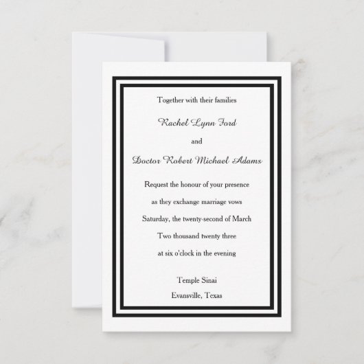 Double Black Trim - 3x5 Wedding Invitation Kaart (Voorkant)