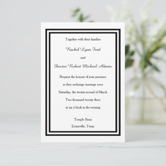 Double Black Trim - 3x5 Wedding Invitation Kaart (Staand voorkant)