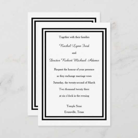 Double Black Trim - 3x5 Wedding Invitation Kaart (Voorkant / Achterkant)