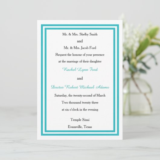 Double Blauwgroen Trim - 5x7Wedding Invitation Kaart (Staand voorkant)
