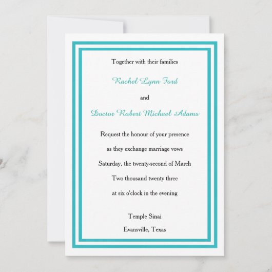 Double Blauwgroen Trim - 5x7Wedding Invitation Kaart (Voorkant)