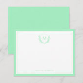 Double Border Mint Floral Crest Classic Monogram Notitiekaartje (Voorkant / Achterkant)