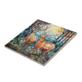 Double Buck Herten Bos Glas in lood Tegeltje (Zijkant)