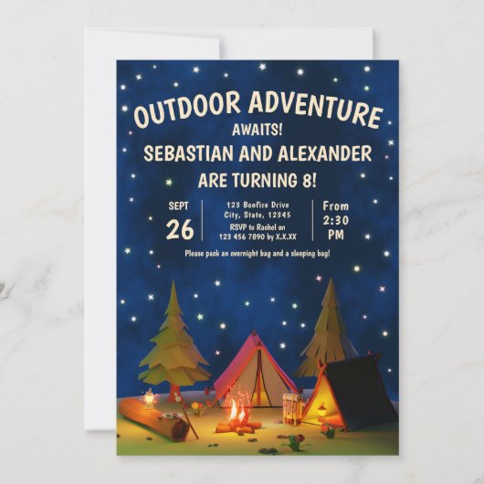 Double Camping Outdoor Adventure wacht op verjaard Kaart (Voorkant)