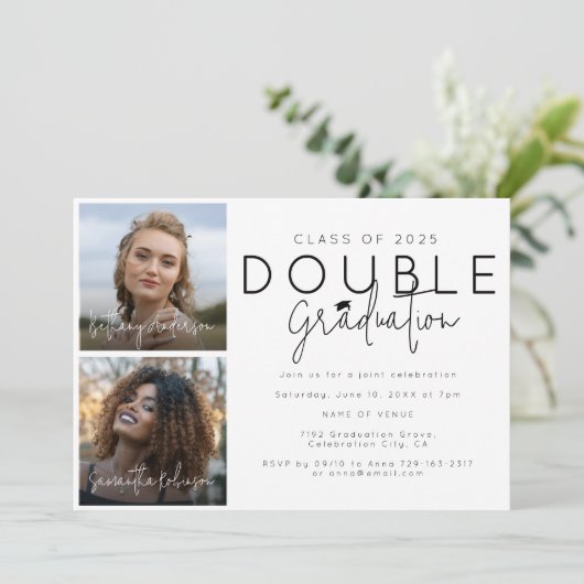 Double Celebration 2 Photo Afstuderen Kaart (Staand voorkant)