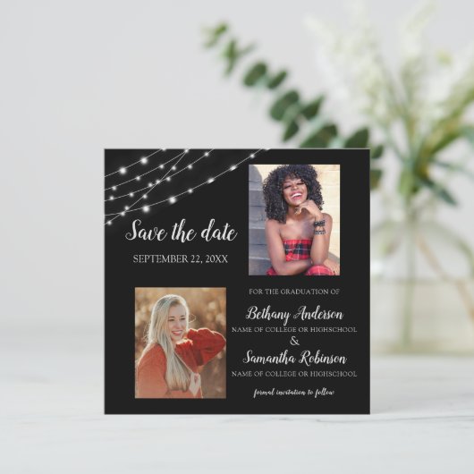 Double Celebration 2 Photo Graduation Save The Date (Staand voorkant)