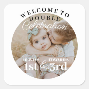 Double Celebration Birthday Photo Minimalist Vierkante Sticker