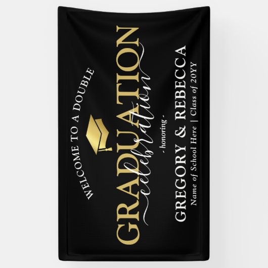 Double Celebration Graduation Party Afstuderen Ban Spandoek (Verticaal)