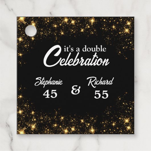 Double Celebration Joint Verjaardag Goud Zwart Bedankjes Labels (Voorkant)